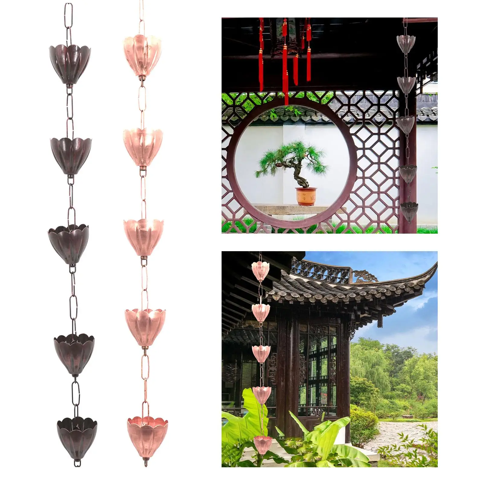 Rain Chains Rain Chain Cups Functional for Gutters with Adapter Display Metal Rain Chain for Roofs Awnings Outdoor Gazebos Home