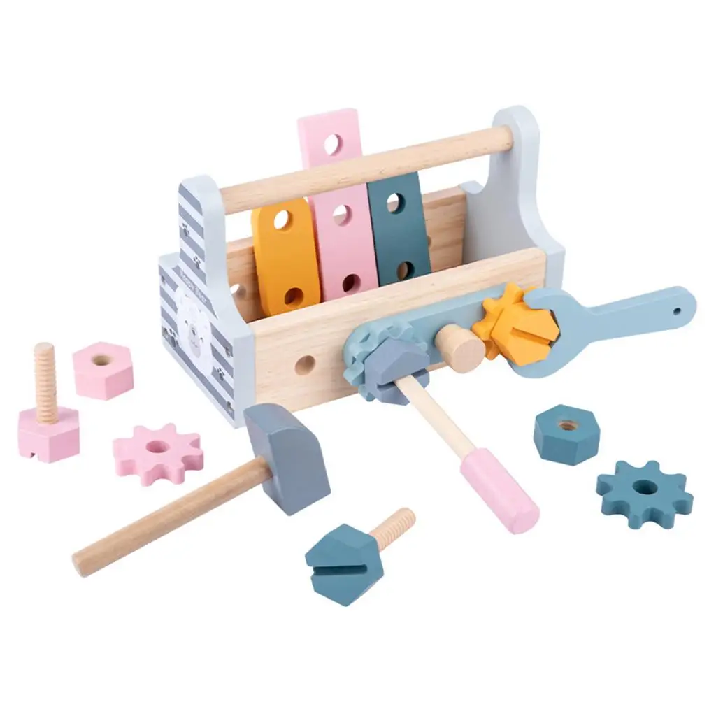 Wooden Repair Tools Kit Toolbox Nut And Gear DIY Educational Play Toy