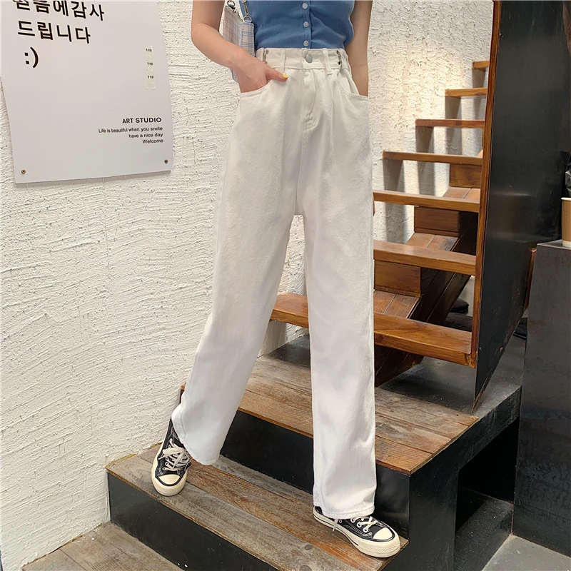 baggy jeans DD1473  New high-waisted thin and thin adjustable Hong Kong-style retro drape wide-leg jeans womens clothing