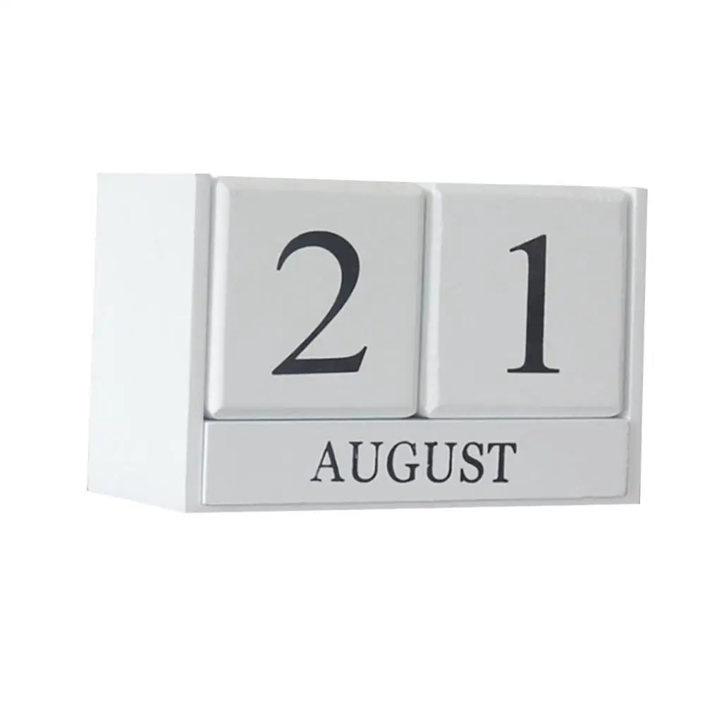 Wooden Desktop Perpetual Calendar Block Home Decor f/ Important Events Date 