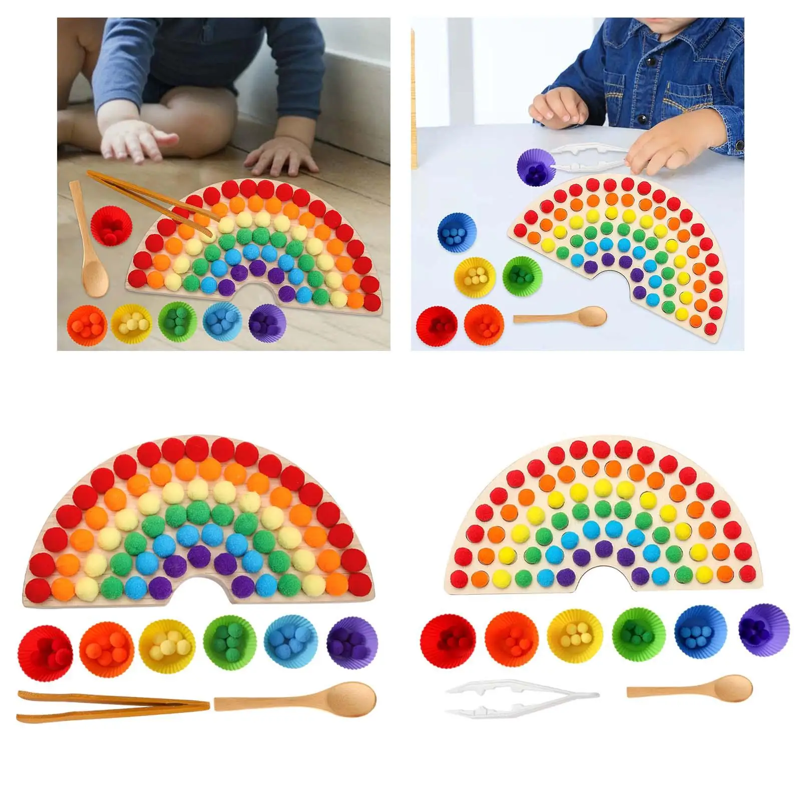 Wooden Peg Board Bead Game Color Recognition Learning Activity Montessori Color Matching and Sorting for Age 3+ Year Old