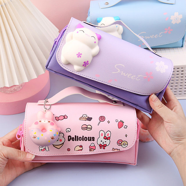 Large Capacity Kawai Pencil Bags Cute Pencil Case Stationery Bags Relieve  Stress For Primary School Students Girl Portable Lace