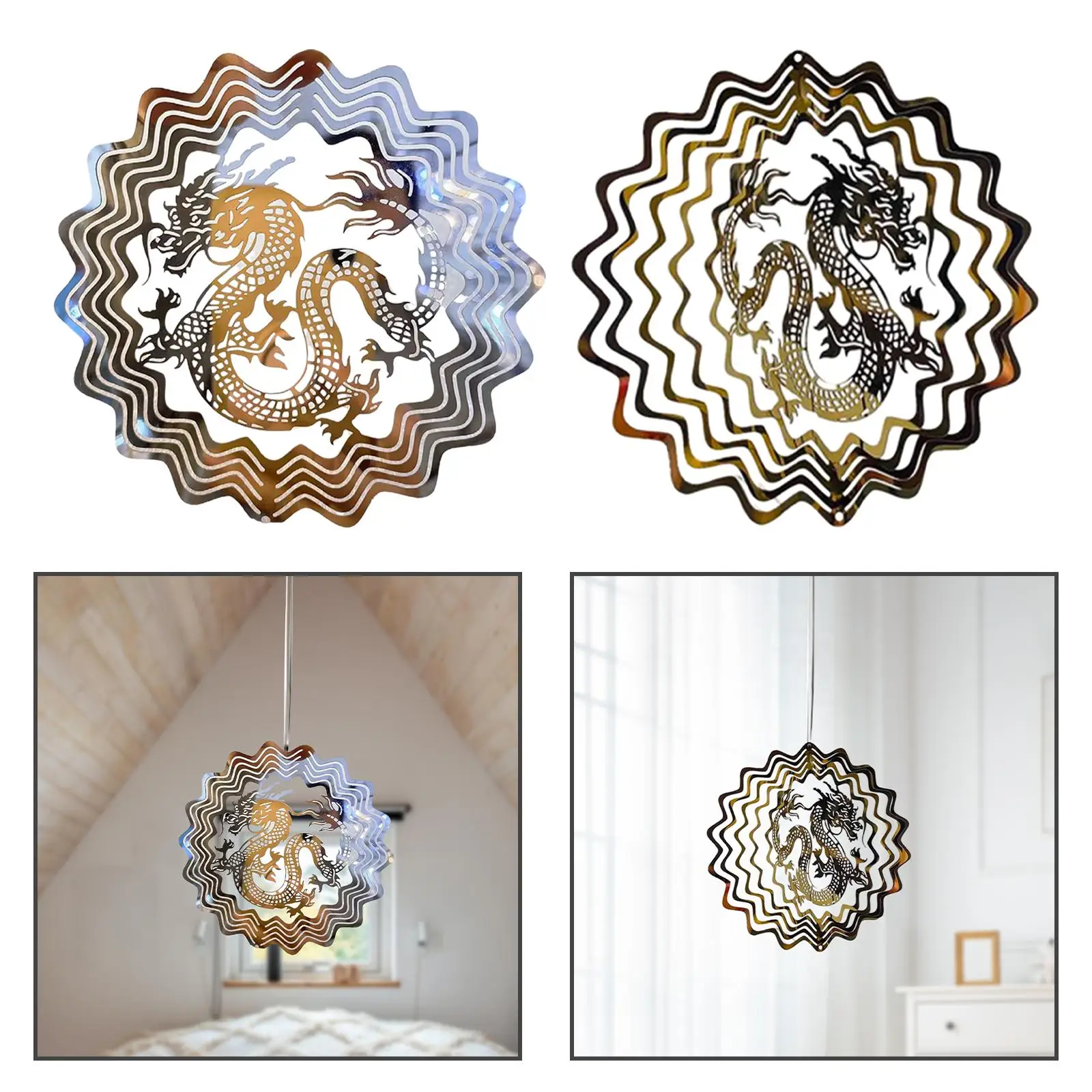 Dragon Wind Spinner Stainless Steel Rotating Ornaments for Yard Balcony Wall