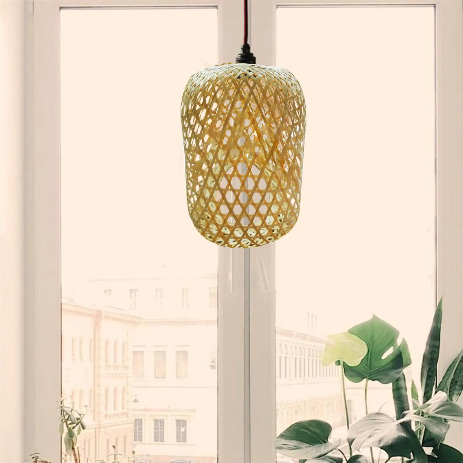 Bamboo Lamp Shade Pendant Light Cover Decorative Hanging Lantern Lamp Accessory for Bedroom Tea House Home Farm Decoration