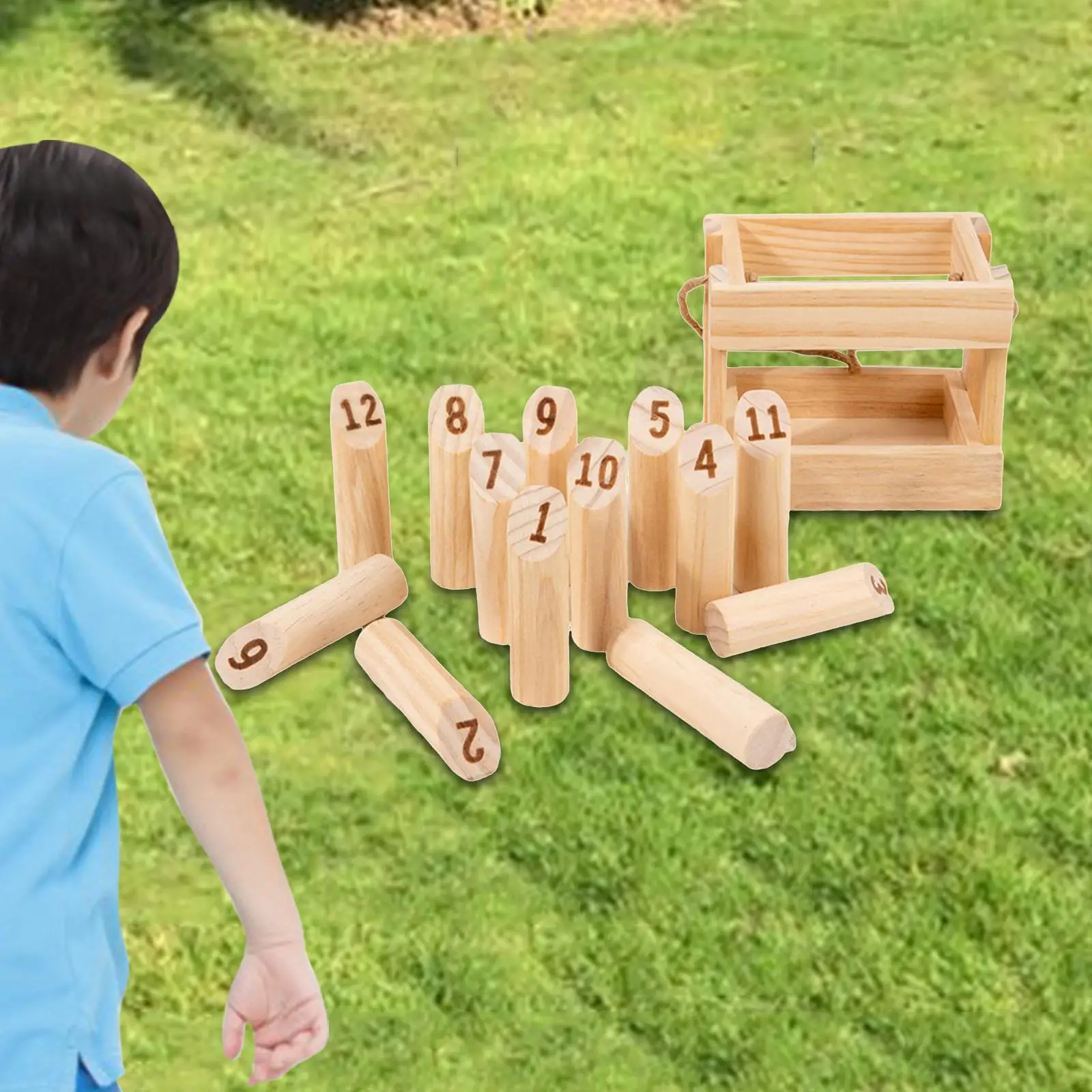 Wooden Tossing Game Premium Hardwood Throwing Scatter with Storage Basket for All Ages
