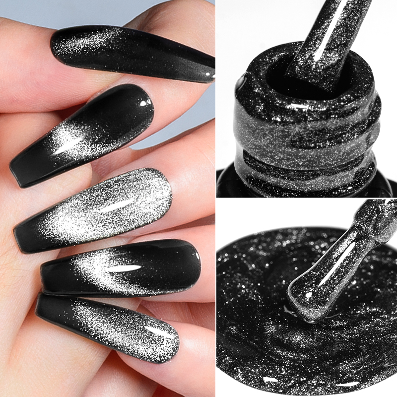 Mtssii 7ML Black Crystal Cat Magnetic Gel Sparkling Glitter Gel Nail Polish Semi Permanent UV Gel Nail Art No Need Base Color