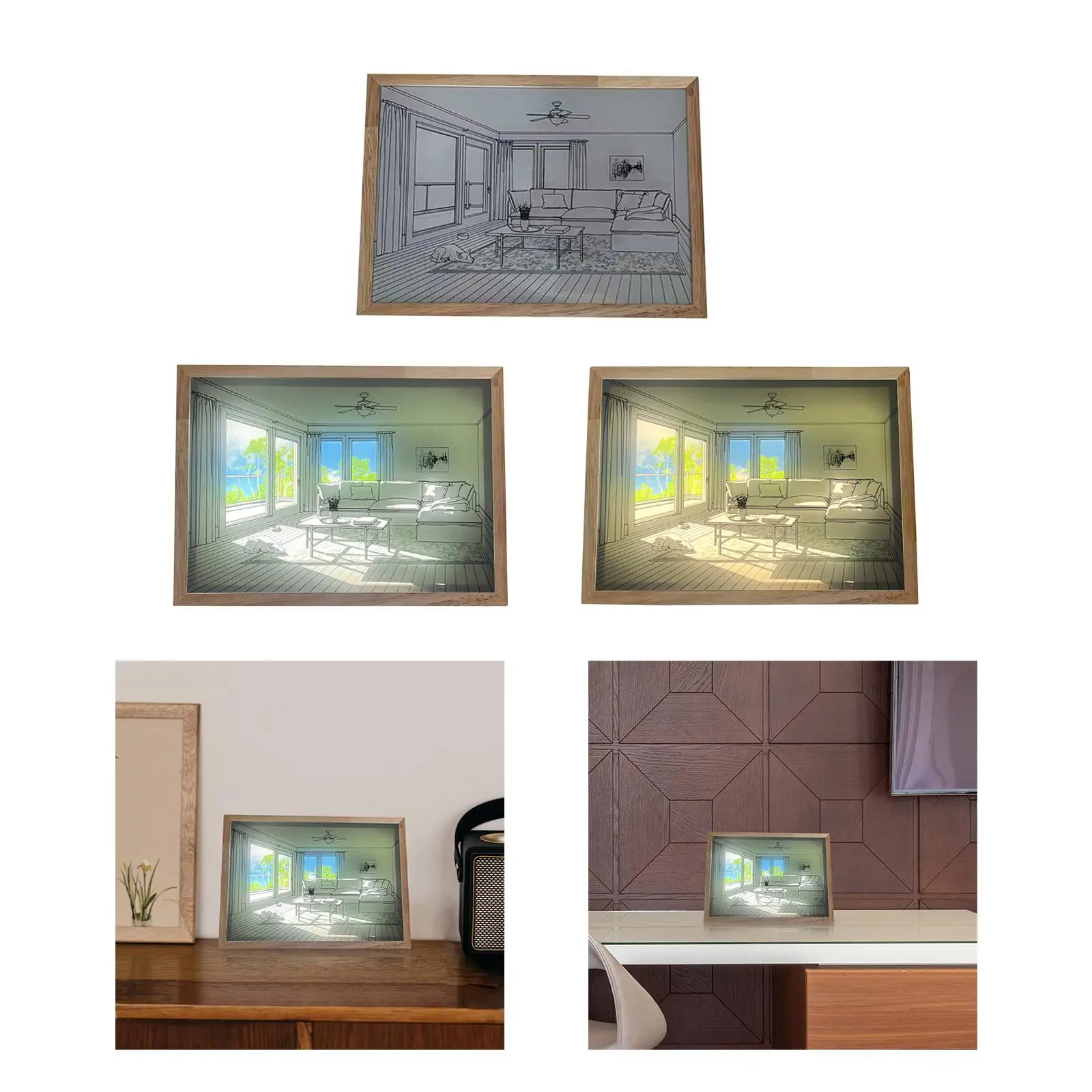 LED Lighting Painting Decoration Birthday Gift Painting Light Glowing Photo Frame for Kitchen Dining Room Office Home