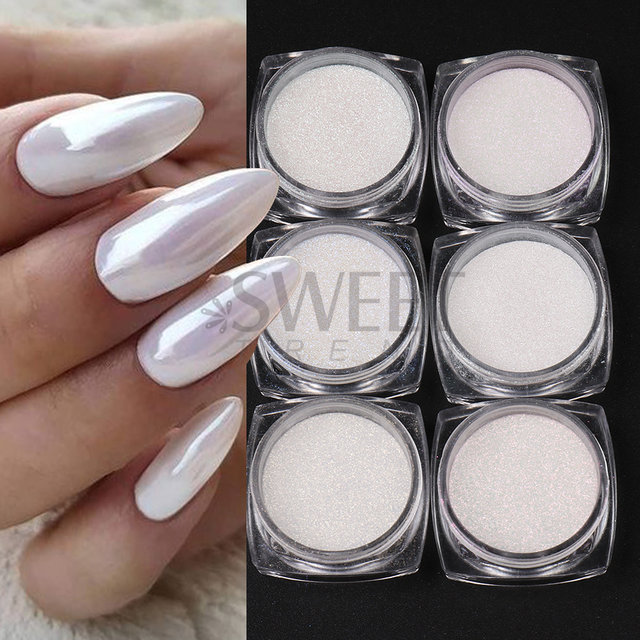 6pcs Shimmer Pearlescent Nail Powder Shell Pearl White Moonlight