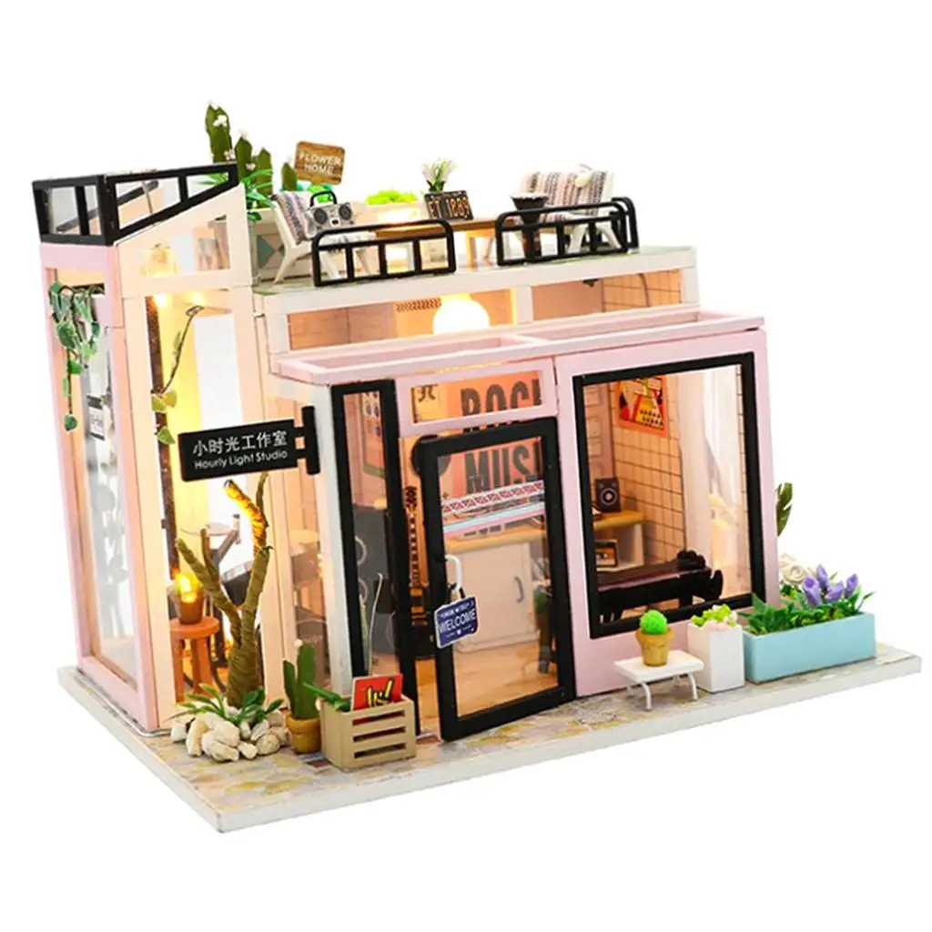 Dollhouse with LED Miniature Furnture Pieces From Wood Hour 