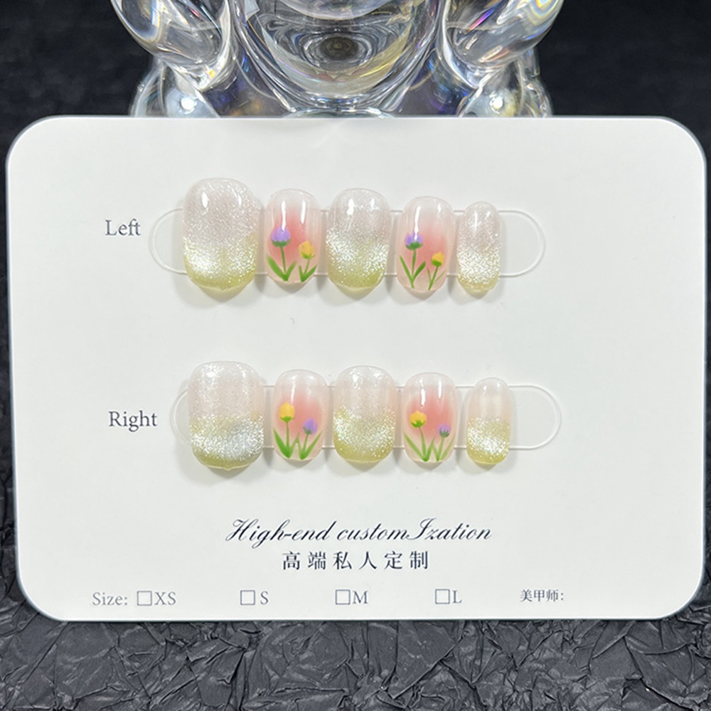 Description Picture 5 of itemHandmade Short Nails Press on Korean White Partysu Hand Painted Design False Nail with Glue Artifical Nail Tip Nail Art for Girl