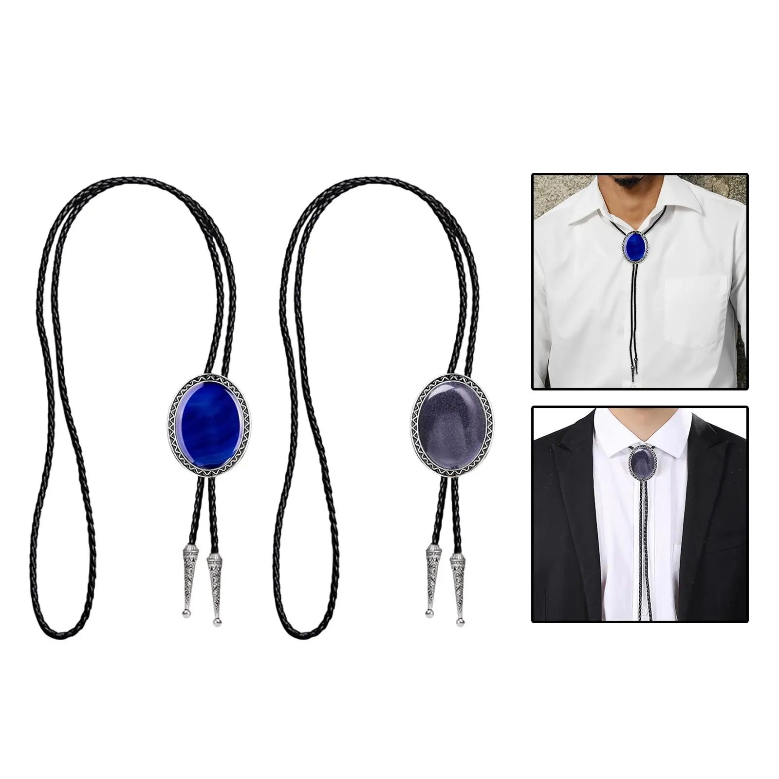 Retro Oval Bolo Tie Necktie American Gift Western  Rodeo Adjustable Alloy Costume Vintage Necklace for Birthday Party Men
