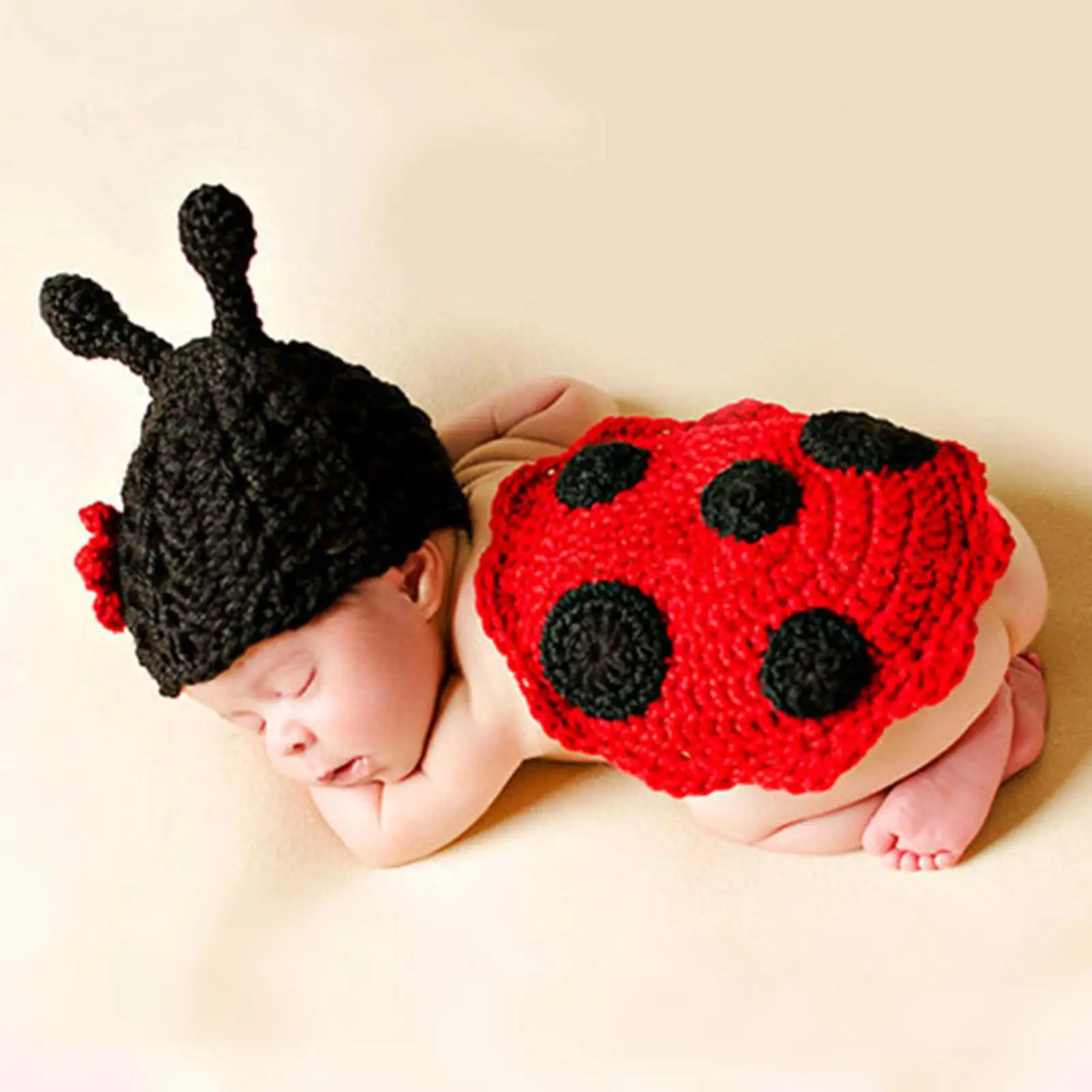 2Pcs/Set Newborn Ladybug Suit Costume Girls Crochet Knit 3 to 6 Months Clothes