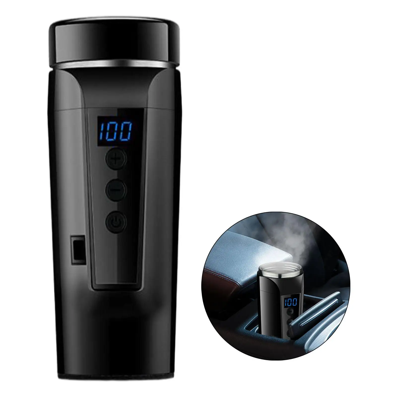  Heated Travel Mug, 12V/24V 304 Stainless  Warmer Kettle, LED Display Temps Control Vacuum Insulated  for 