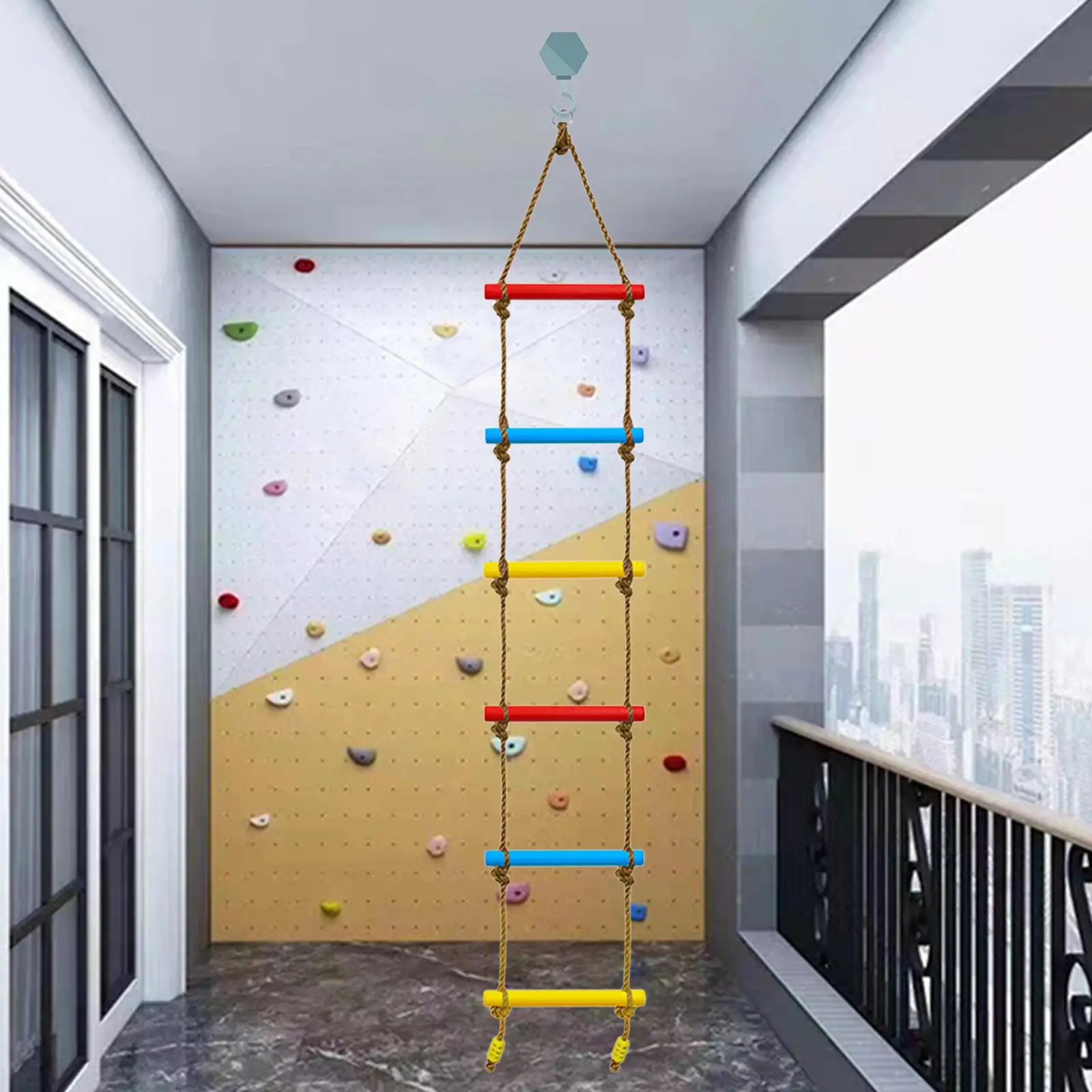 Climbing Rope Ladder with 6-Section Straps for House Playground
