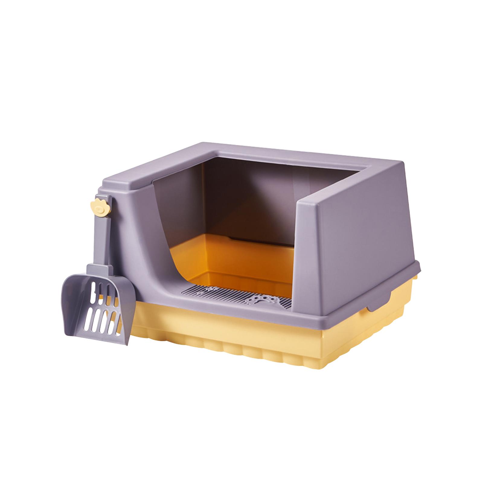 Cat Litter Box Tray Toilet Anti Splash High Sides Semi Enclosed for Small Pets Polished Interior Removable Base Durable