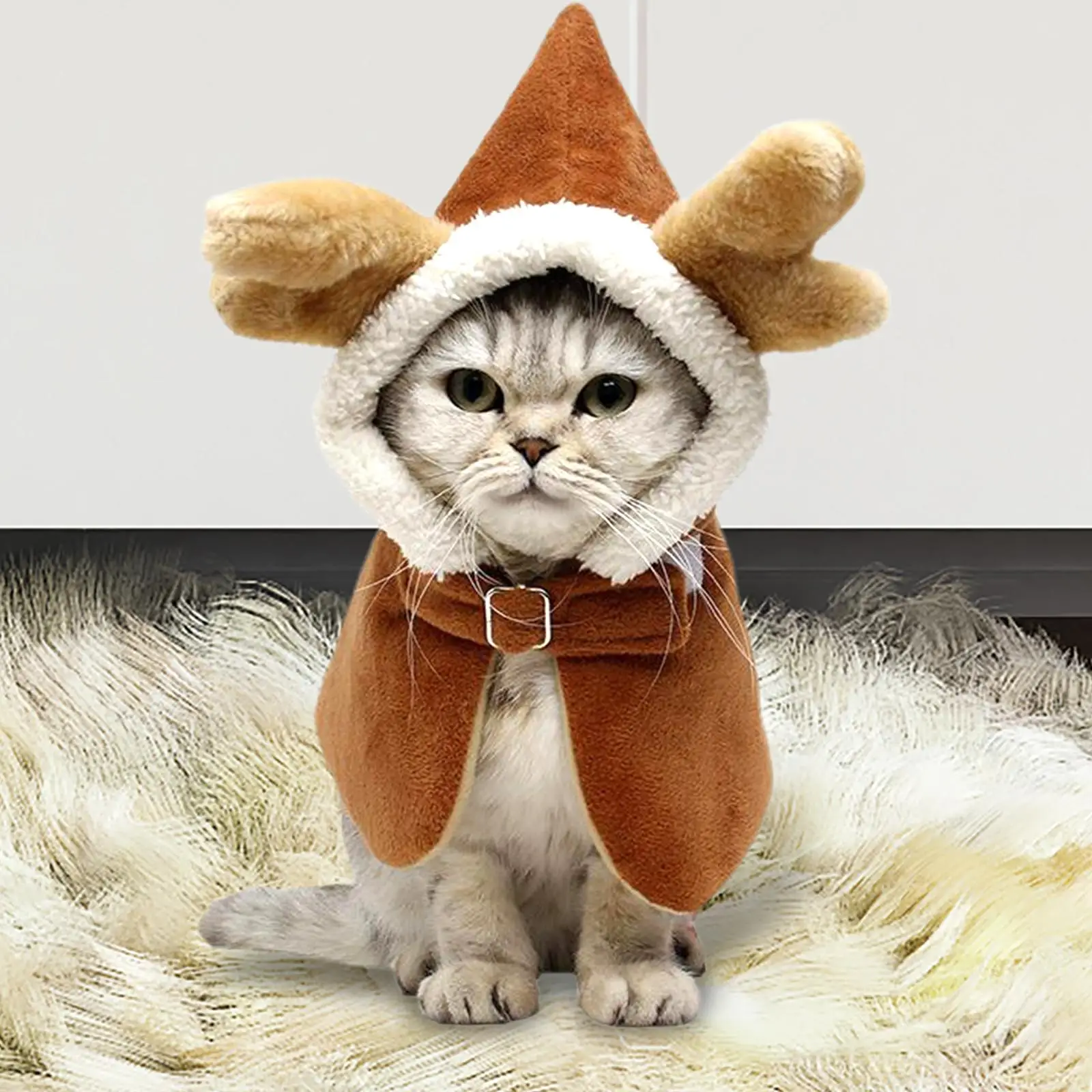 Pet Cat Cosplay Deer Costume Cloak Kitten Clothes Cape Outfits Warm Winter Apparel for Party Decoration Pet Festival Supplies