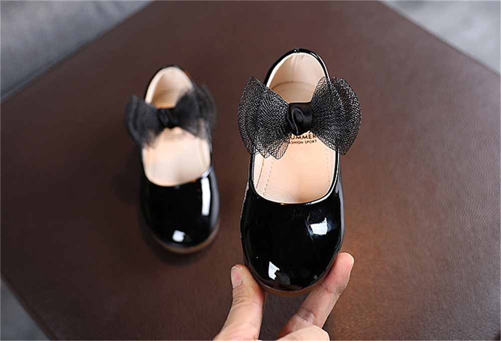 Mädchen Leder Schuhe, Einfarbig Weiche Sohle Flache Schuhe mit Dekorative Bogen Knoten, blass Rosa/Beige/Schwarz – Detail 18