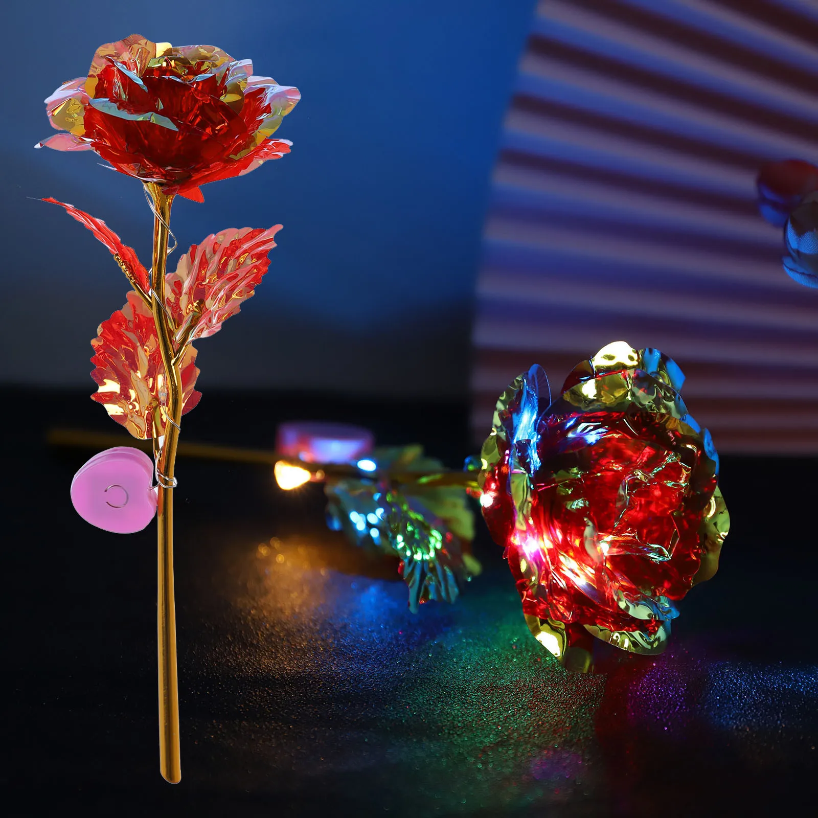 Catekro Glass Roses, Colorful Artificial Flowers With LED Warm