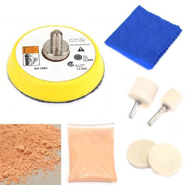 Kit De Polissage Pour Vitres Voiture - Poudre Oxyde De Cérium 100g + 5 Disques Feutre - Élimine Rayures