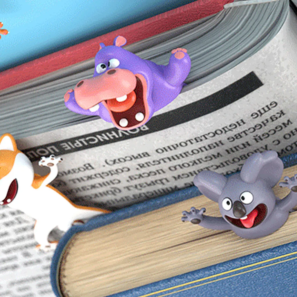 Creative 3D Animal Bookmark Box-Packing Cute Stereo Kawaii Cartoon Lovely Wacky Book Mark for Kids Student Learning Gift 2022