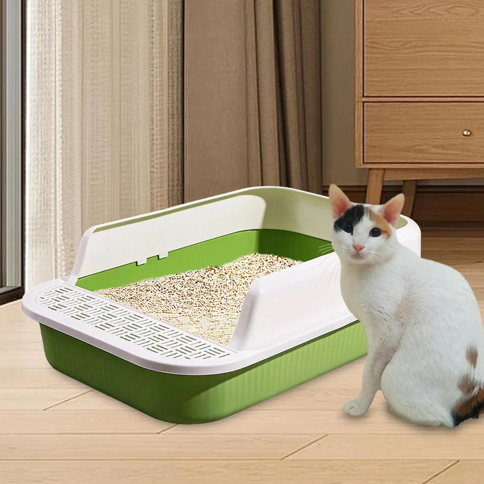Cat Litter Box for Indoor Cats Sturdy Cat Bedpan Anti Splashing Open Top Pet Litter Tray Kitty Litter Pan Large Cat Litter Basin
