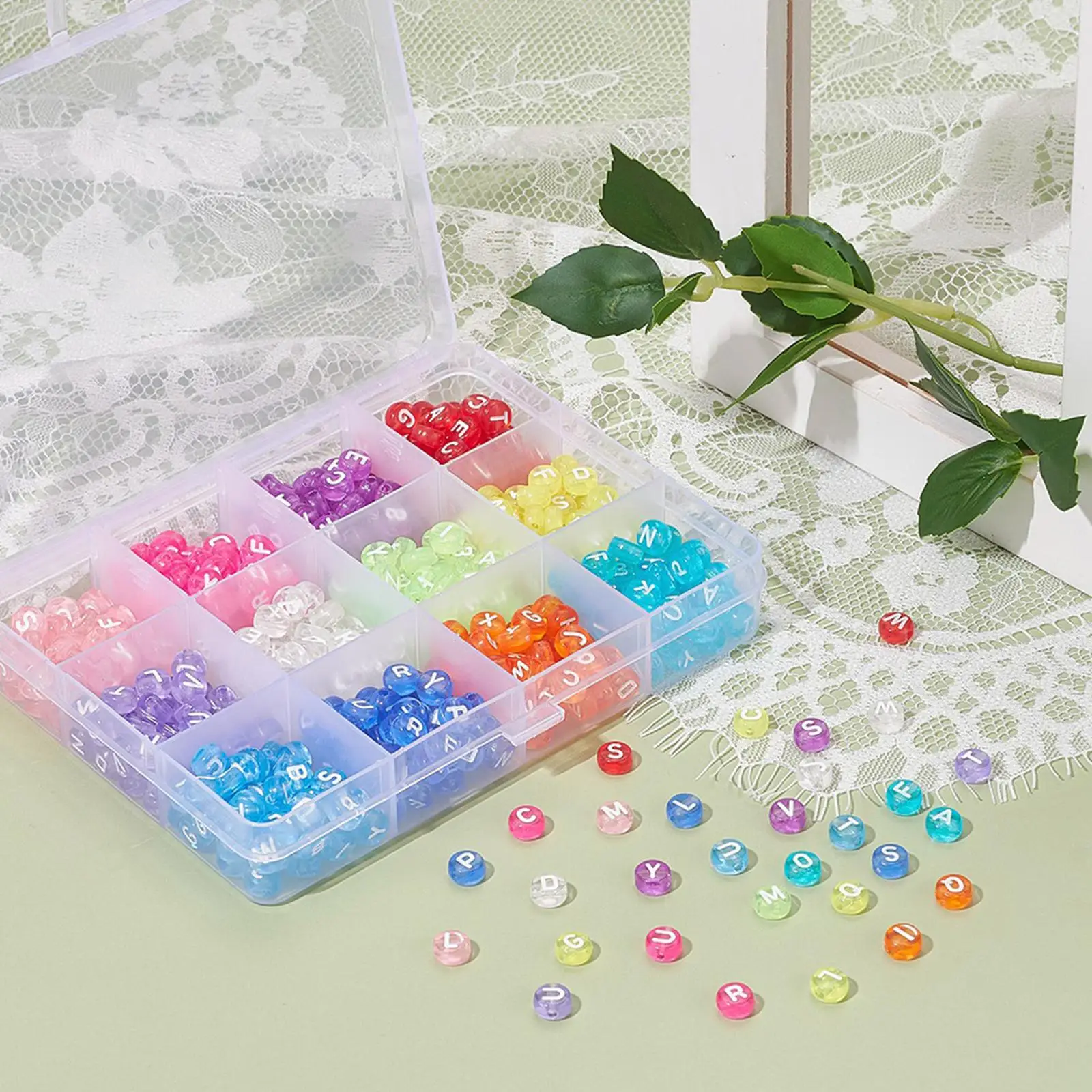600Pcs Round Acrylic Alphabet Letter Beads DIY Charms Mixed 12Colors A-Z Letter for Crafts Key Chains Earring Necklace Bracelets