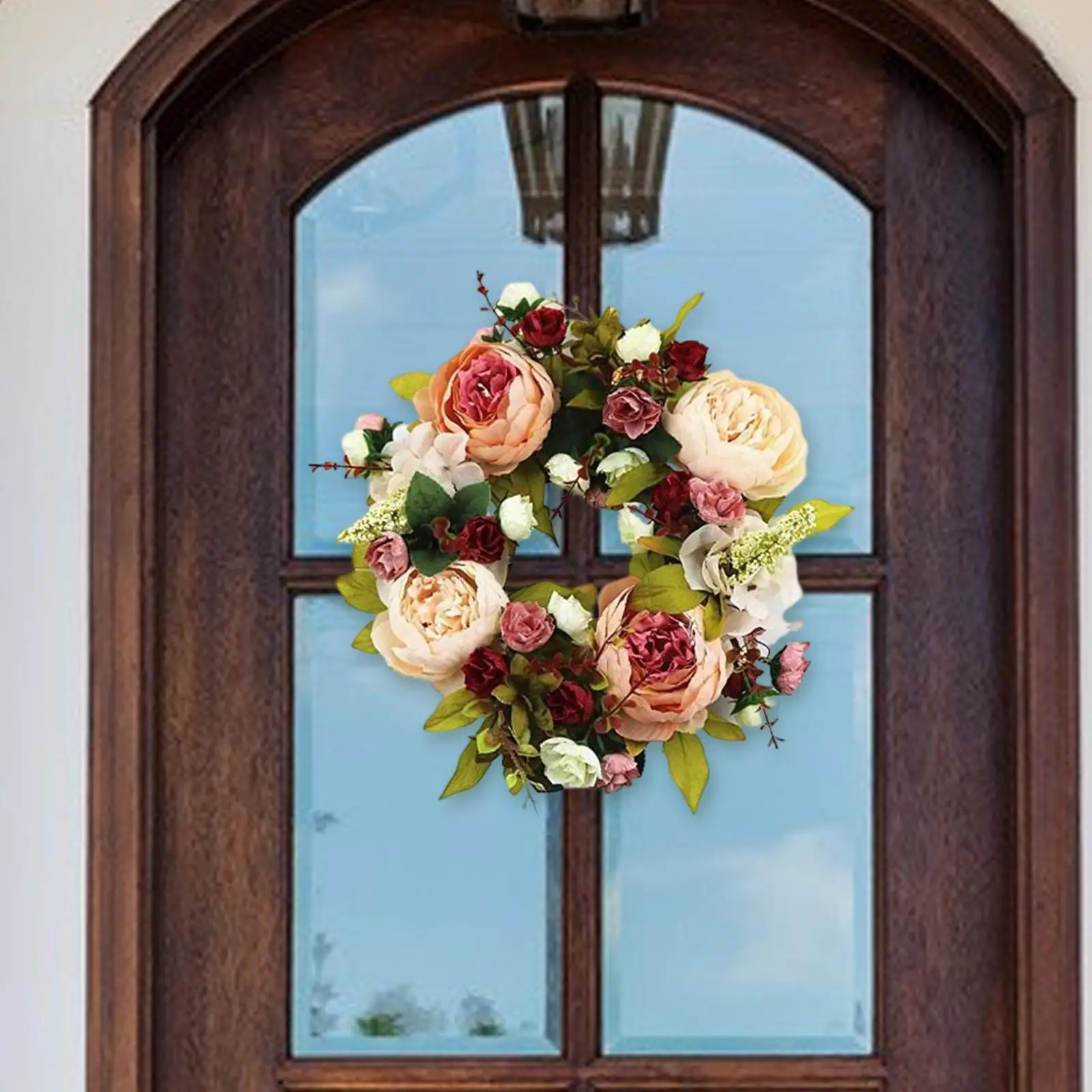 30cm Peony Flowers Artificial Wreath Spring Garland for Summer Halloween Door Wall Window Hanging Decor Photography Props