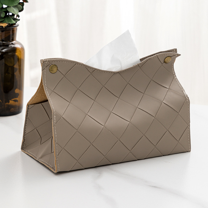 PU Leather Woven Plaid Tissue Box Nordic Modern American Living Room Hotel Table Tissue Box Car Tissue Holder Cheap Wholesale