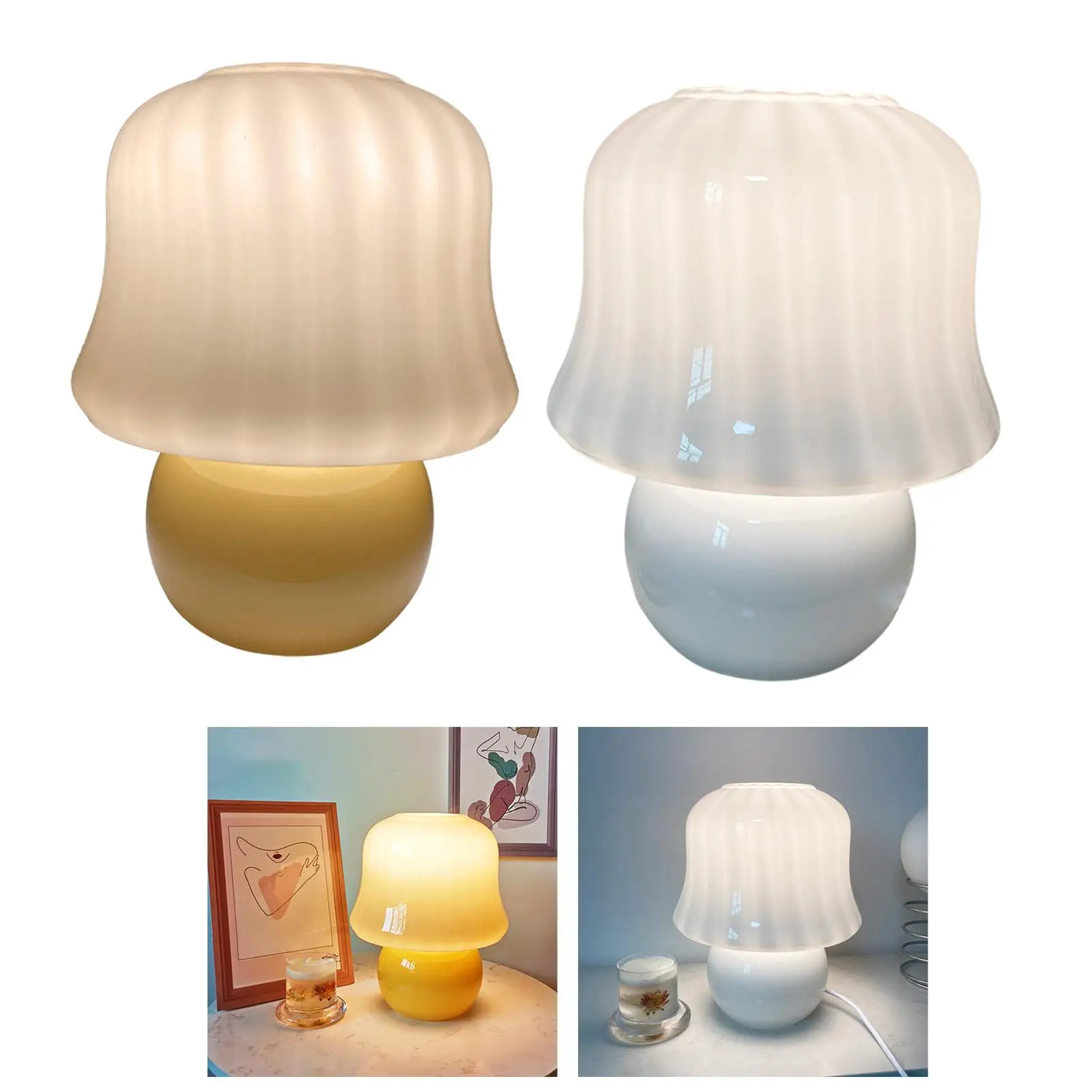 Retro Style Mushroom Table Lamp Bedside Decoration Bedroom Glass Baby Office