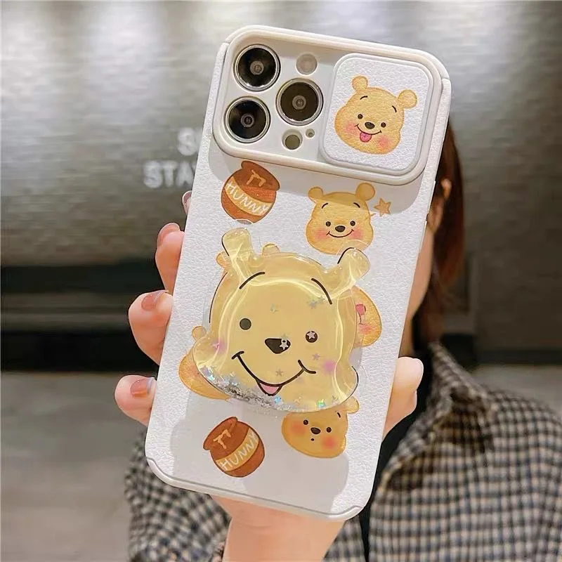 Disney Winnie the Pooh Sliding Window with Bracket Phone Cases For iPhone 13 12 11 Pro Max XR XS MAX X Back Cover iphone 13 pro max wallet case