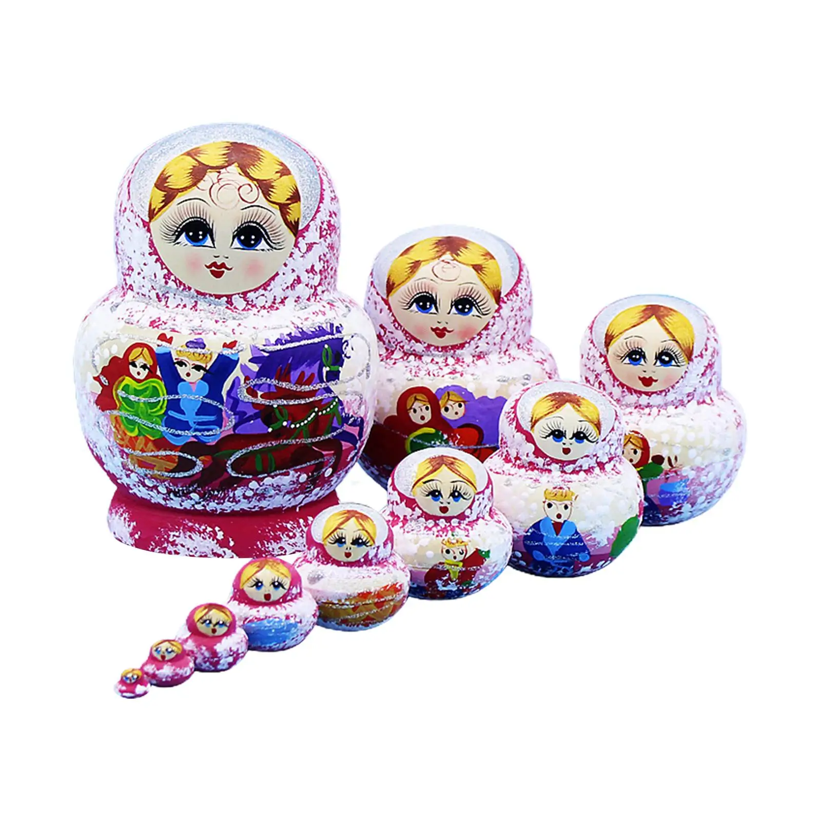 10Pcs Handmade Nesting Doll Stackable Collectible Crafts Ornament Figures Wood Russian Nesting Doll for table Office Room Kids