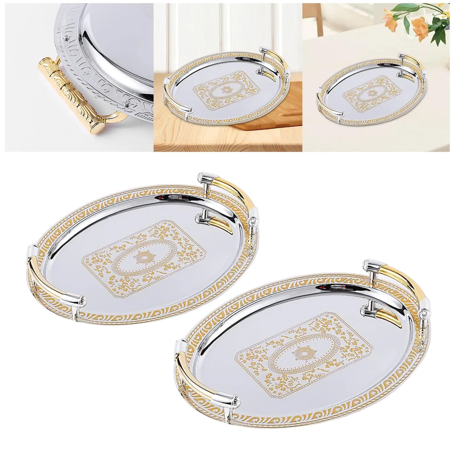 Multi Purpose Vanity Platter Breakfast Tray with Handles Oval Serving Tray for Party Table Countertop Bathroom Living Room