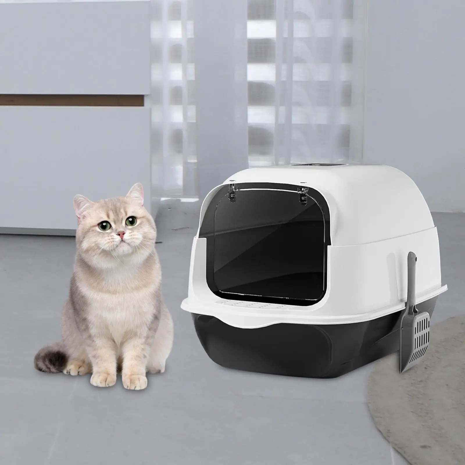 Hooded Cat Litter Box Large Cat Toilet with Shovel Durable Large Cat Litter Box Detachable with Door Hooded Cat Litter Tray