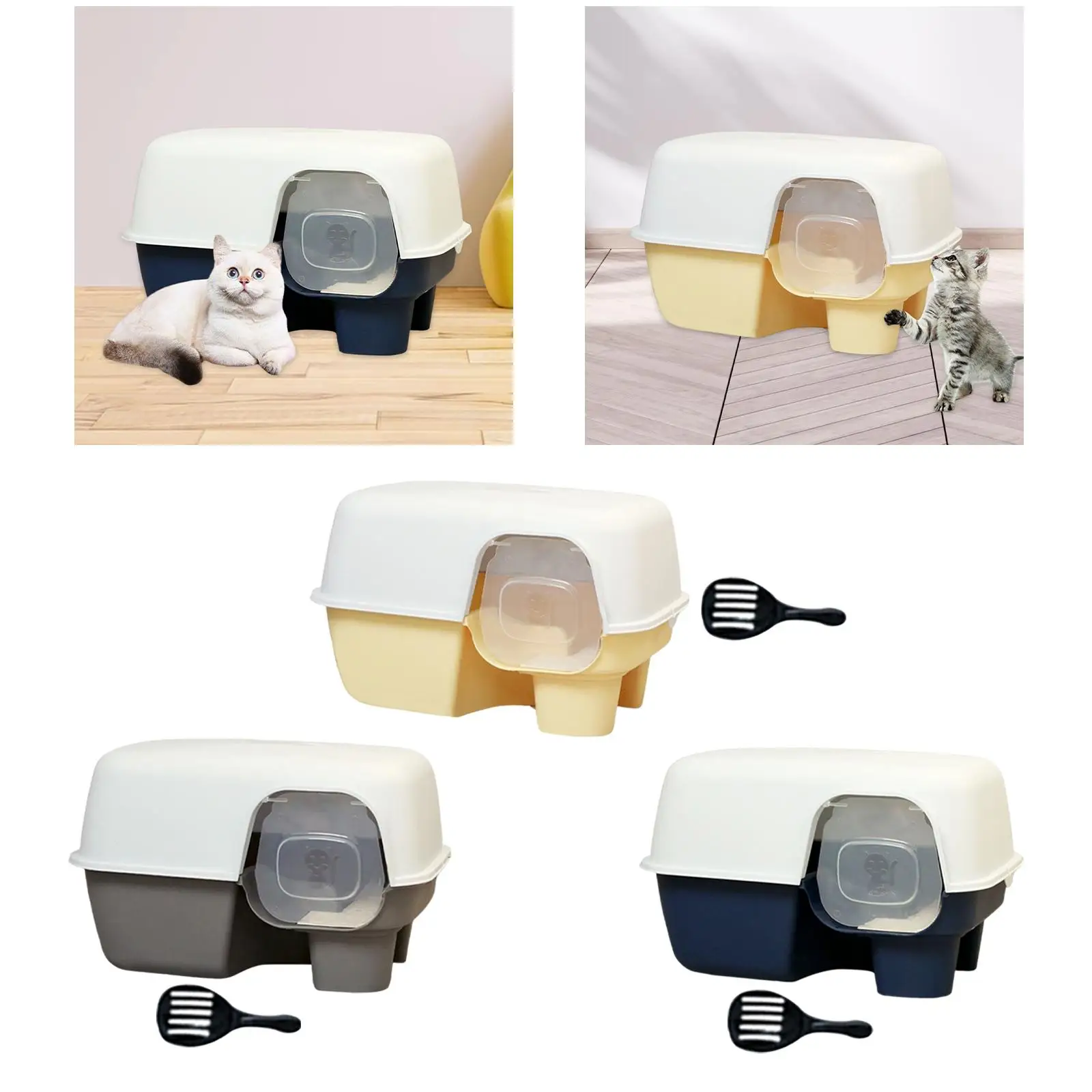 Large Enclosed Cat Litter Box Removeable Cat Bedpans High Side with Shovel Pet Supplies Portable Pet Litter Tray Cat Toilet