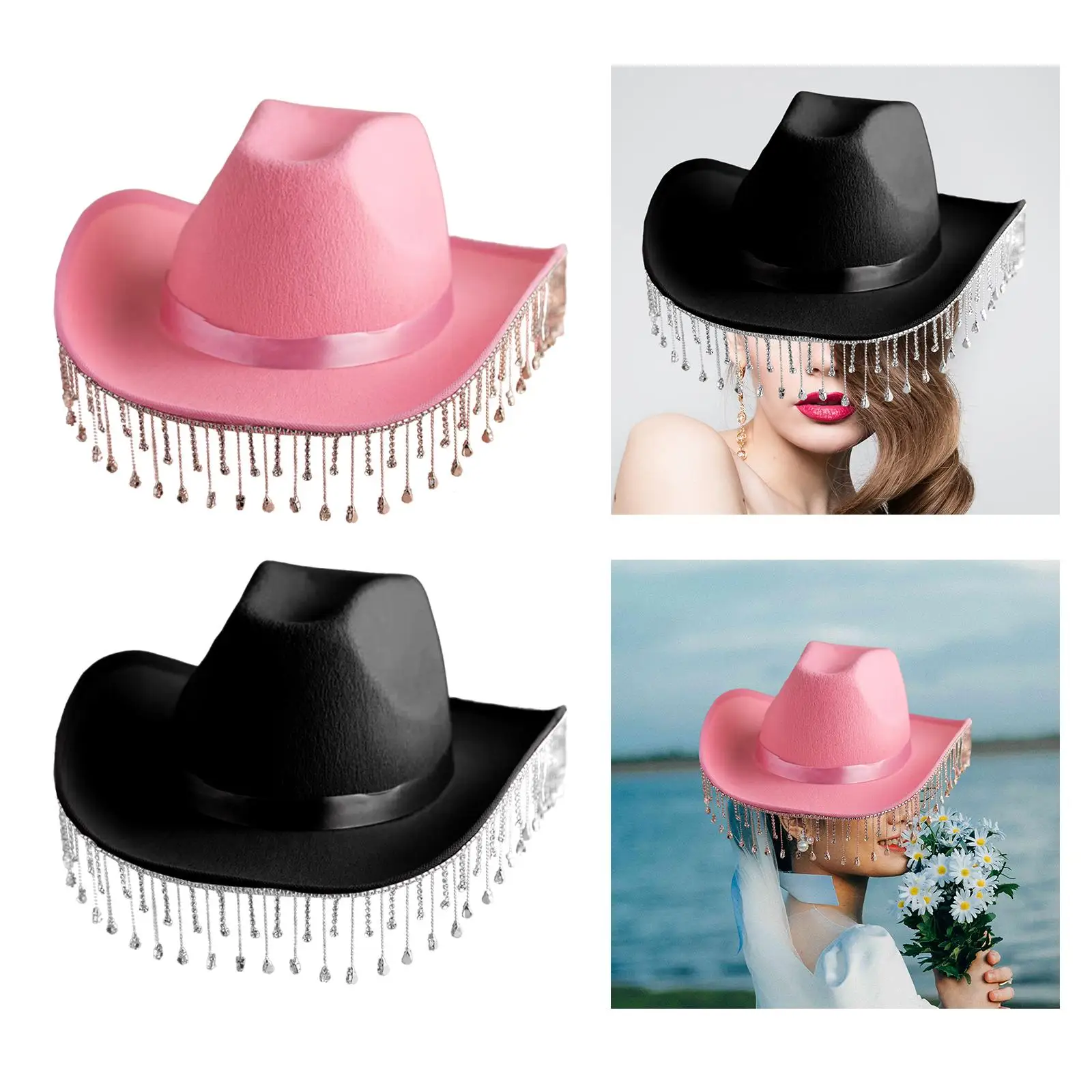 Rhinestone Bridal Cowgirl Hat Costume Hat Lightweight Wide Brim Simple and Generous for Music Festival Concerts Party Cosplay