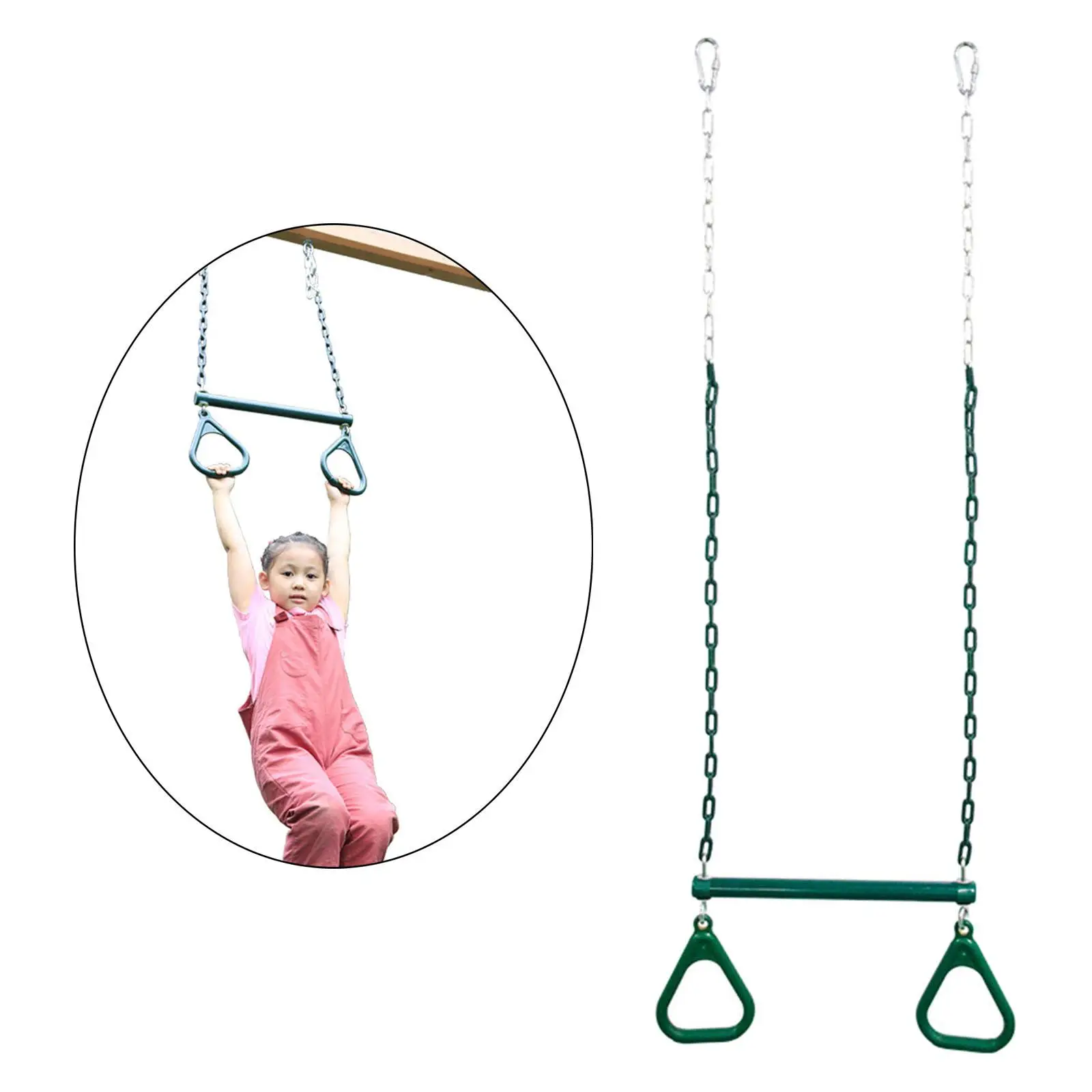 Trapeze Swing Bar with Rings Locking Carabiners for Garden Outdoor Equipment