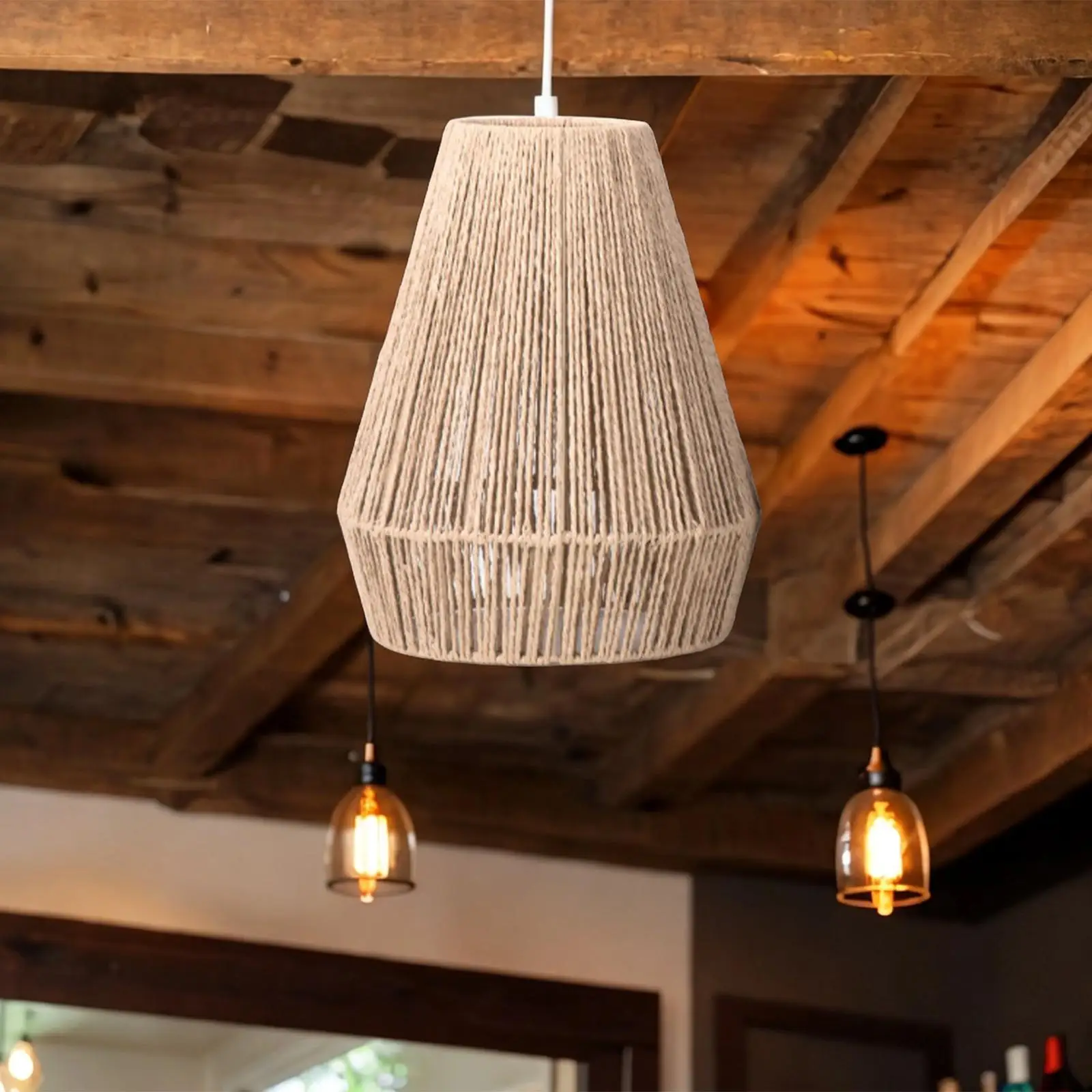 Hanging Lamp Shade Handmade DIY Lighting Fixtures Rope Woven Lampshade for Farmhouse Bedroom Living Room Dining Table Hotel