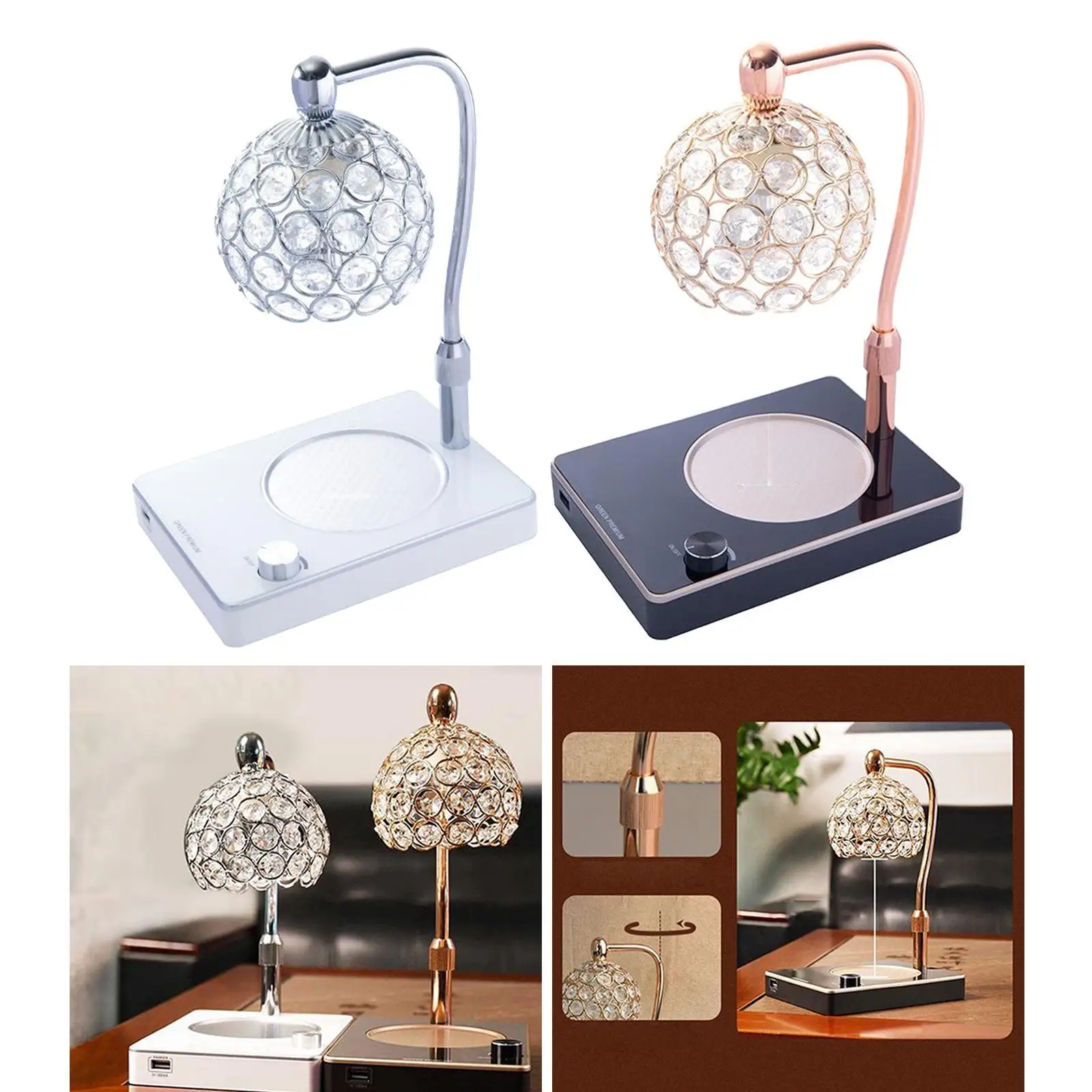 Crystal Fragrance Candle Warmer Lamp for Candle/Melting, Acrylic Base with USB Port,  Dimming, 