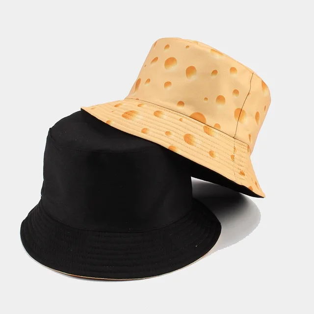 Cheese Print Bucket Hat Reversible Foldable Fisherman Hats Spring Summer  Lady Girl Panama Caps Women Fashion Sun Protection Cap