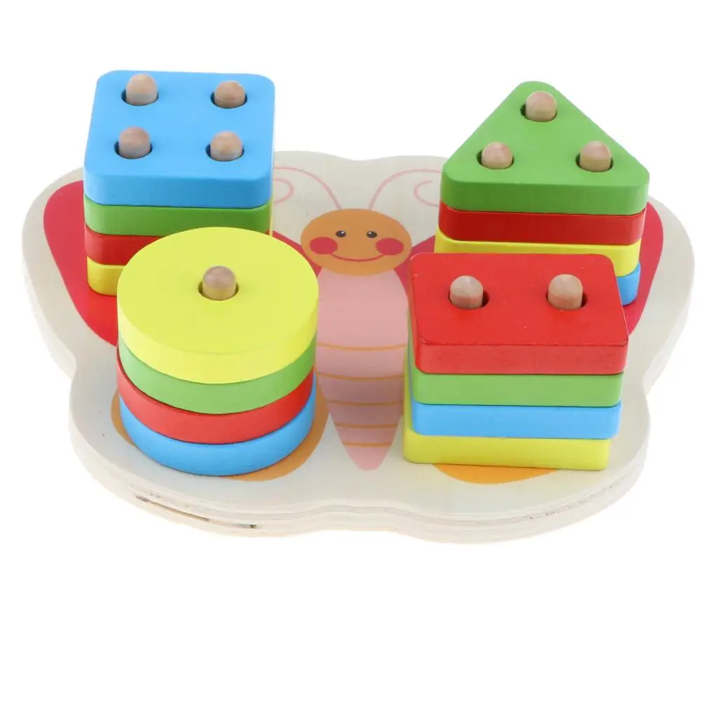 Wooden Geometric Blocks Puzzle Stacking Building Game Early Cognition s Learning
