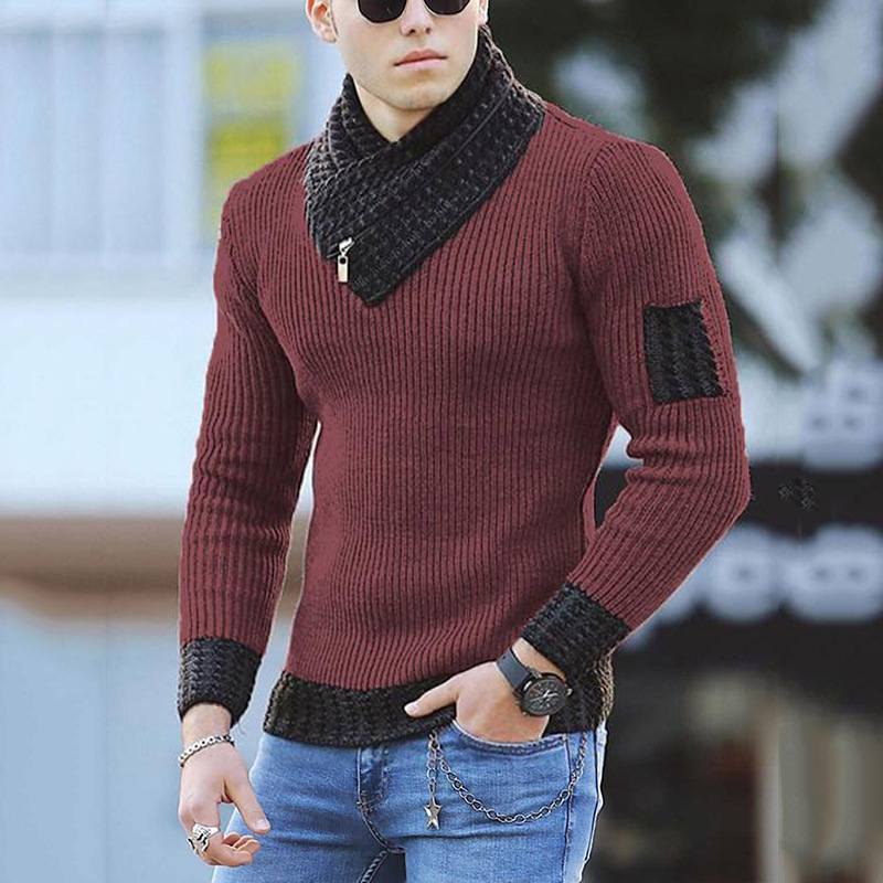Pulover bărbați 2023 toamnă/iarnă guler înalt mânecă lungă croială slim fit tricotată top pulover mare pentru bărbați584_voghion.com