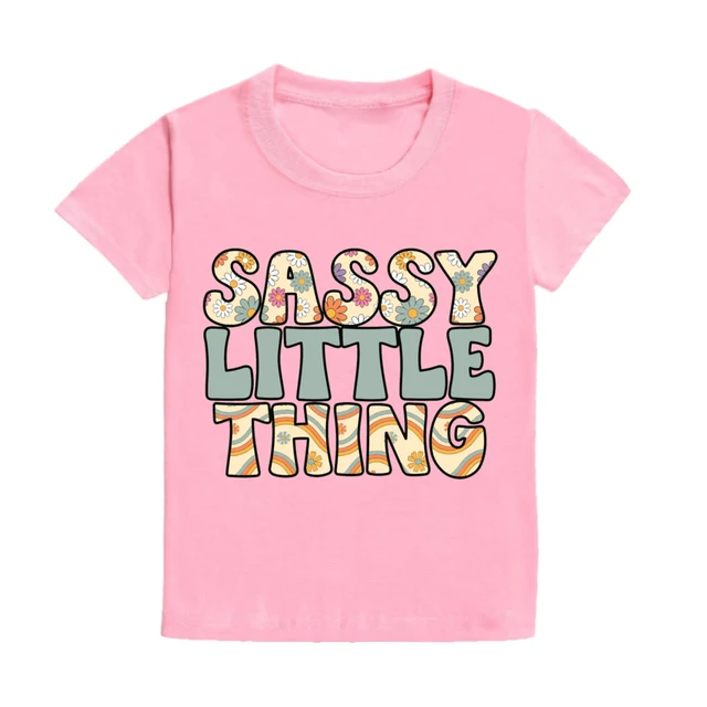  Girls Top Kids Short Sleeves Baby Pink Sassy Print