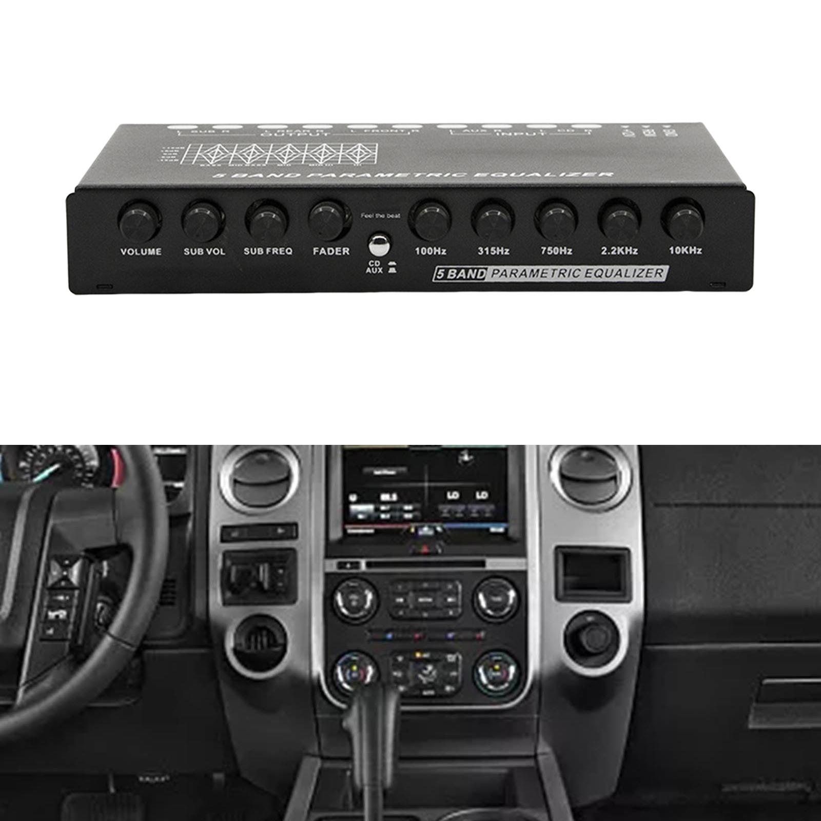 5 Band Car Audio Equalizer with CD/AUX Input Select Switch Car Amplifier Graphic Equalizer for Car Stereo Tone Control Boat