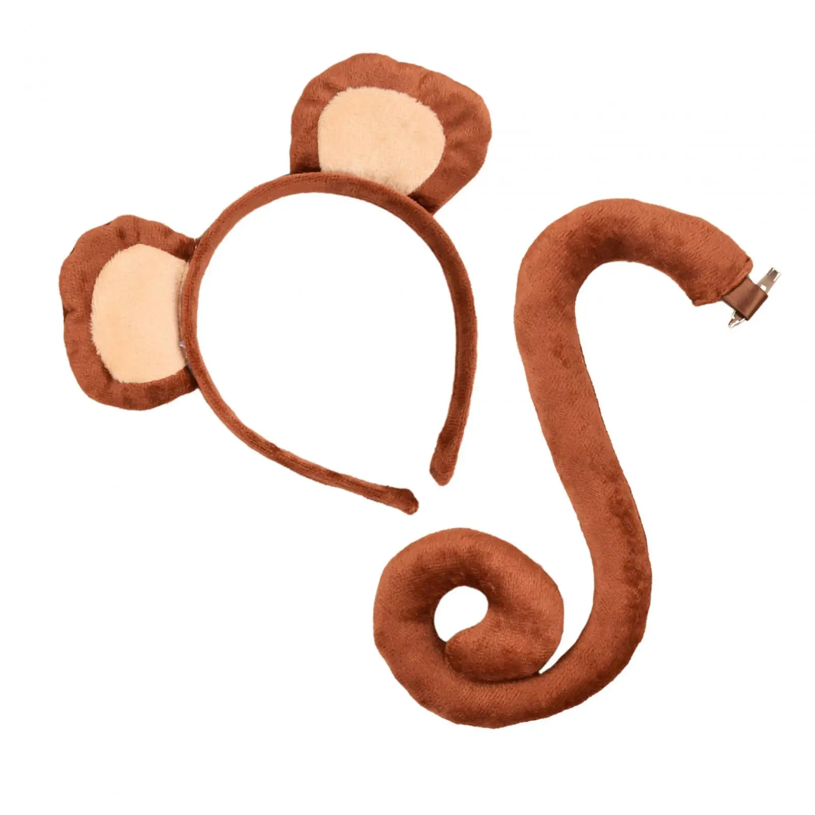 Monkey Ears and Tail Set Headdress for Role Play Christmas Stage Performance