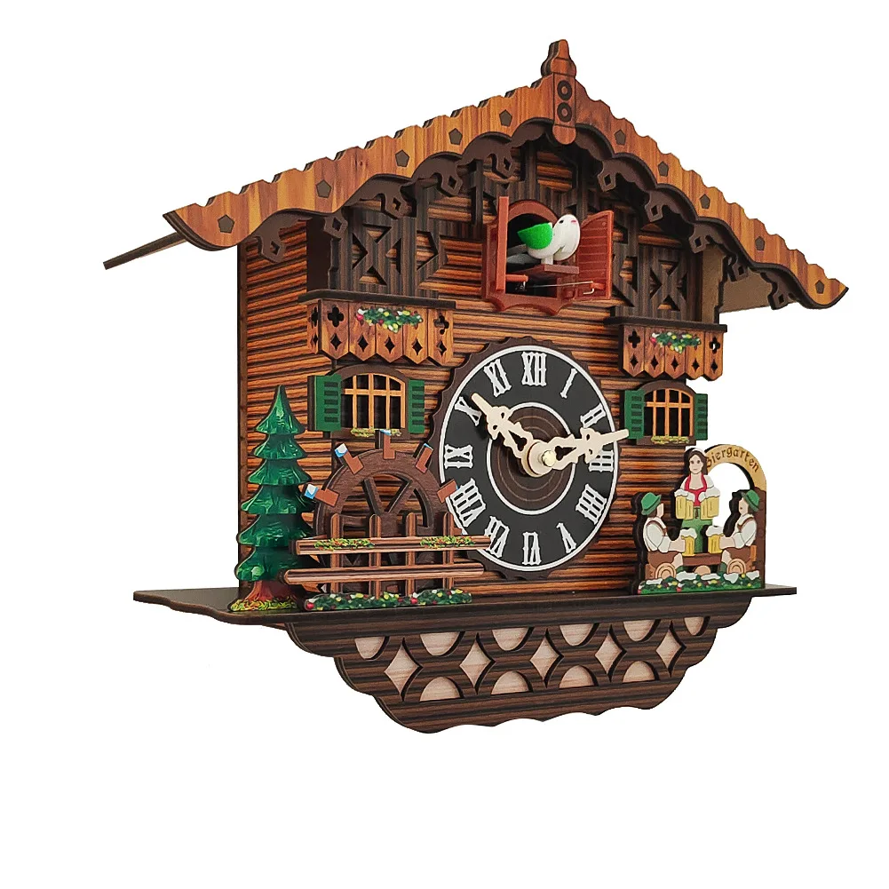 Wooden cuckoo bird wall clock simple cuckoo clock alarm clock creative decoration vintage clock