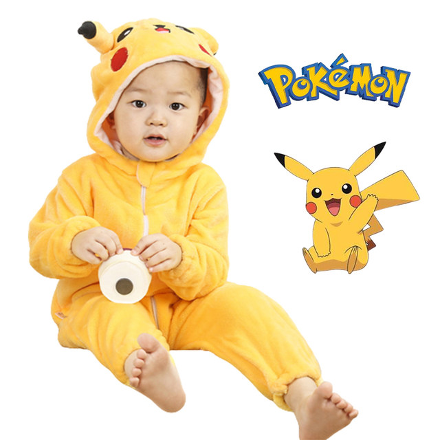 Cartoon Pokemon Pikachu Baby Pyjamsa Newborn Winter Long-sleeved Clothing  Kids Rompers Babies Toddler's Clothes Costume