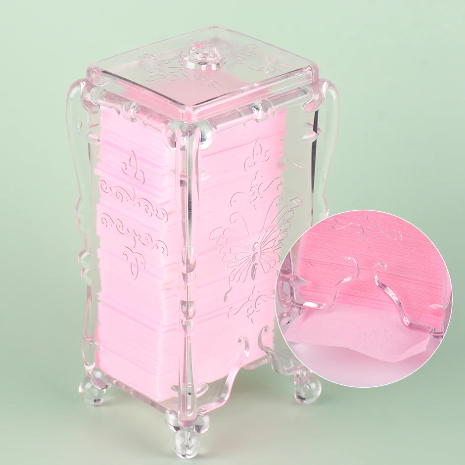 Acrílico Nail Storage Box, Clear Pink Butterfly,