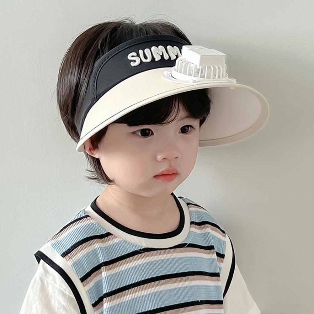 Sommer Kinder Sonne mit Mini Lüfter Leere Top Breite Krempe Visier Wandern Reise Sonnenschutz Mädchen Jungen Outdoor Hut_voghion.com