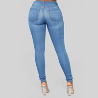 Women’s High-Waist Pencil Pants in Vintage Style Jeans color: Dark Blue|Light Blue|Blue