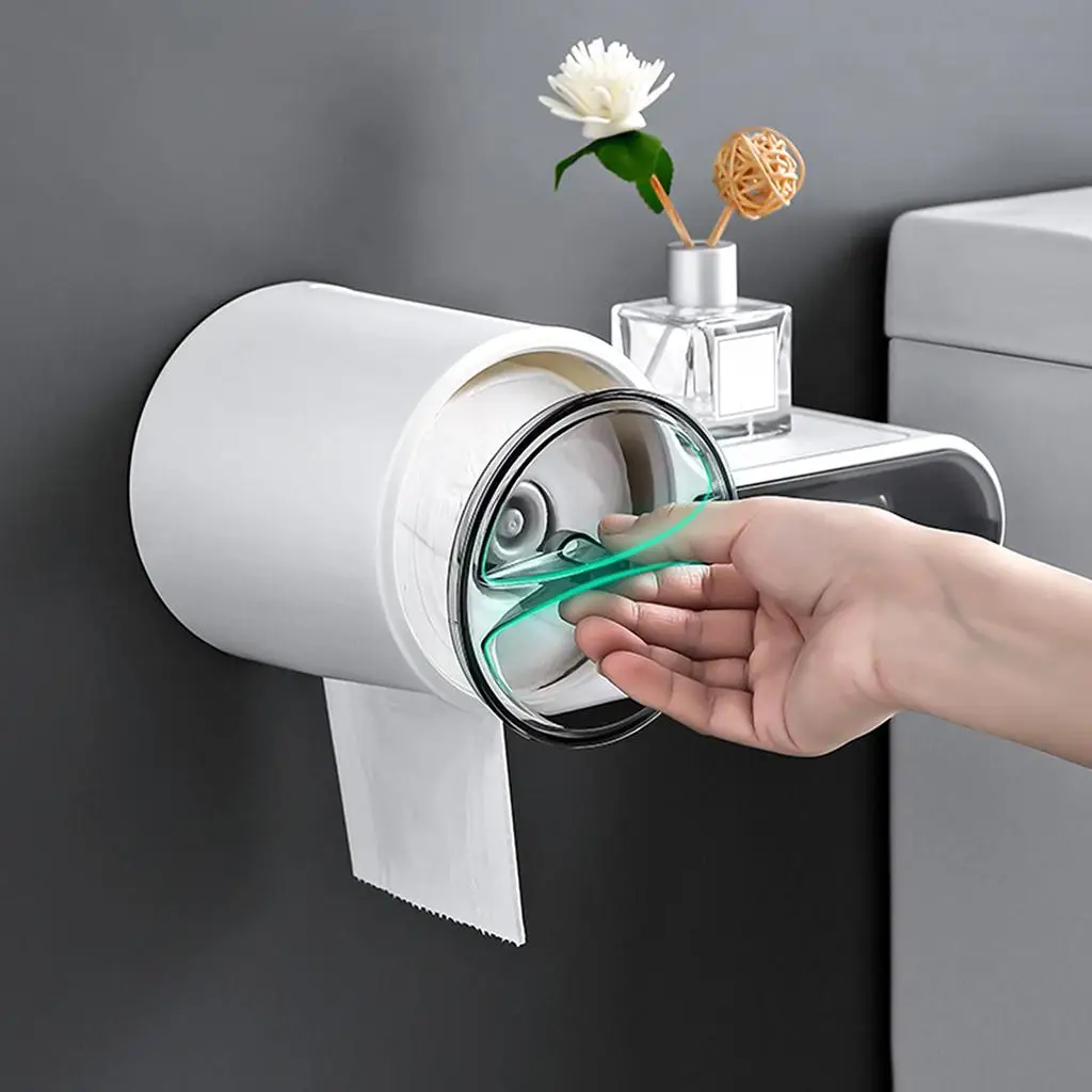 Toilet Paper Holder Rack Wall Mount Bathroom Tissue Box Multifunctional